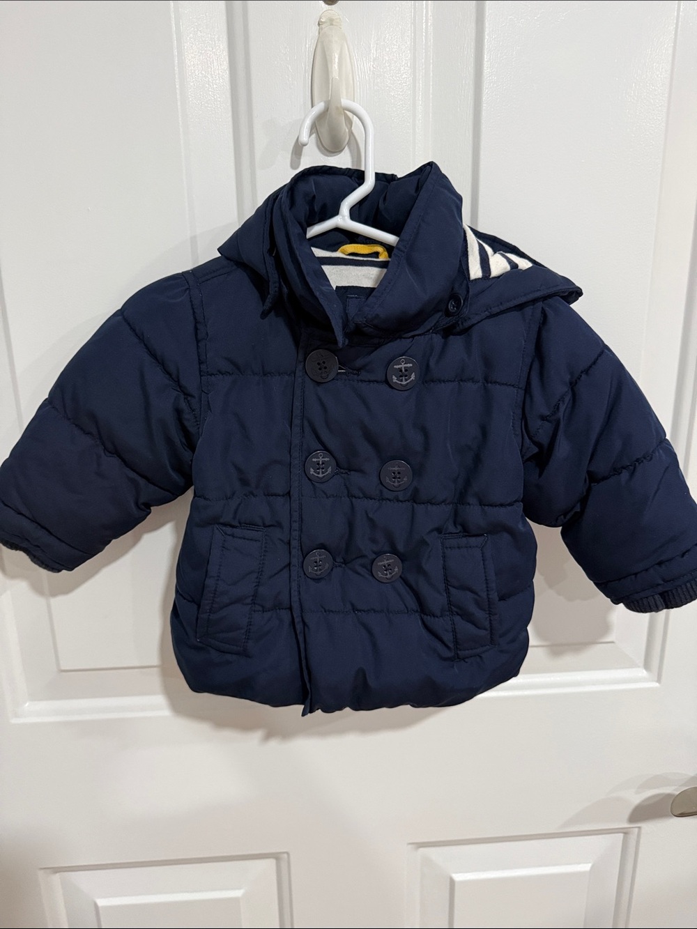 GAP Navy Double-Breasted Puffer Jacket with Hood